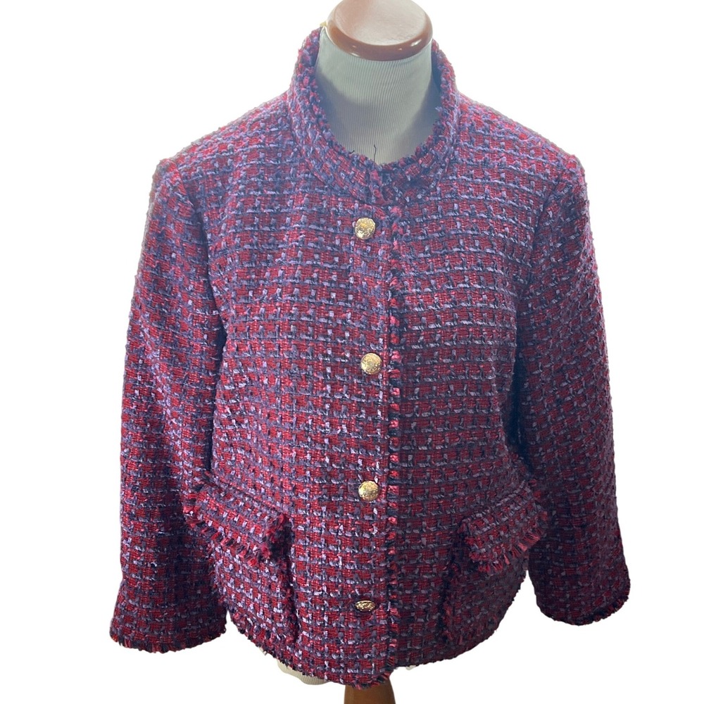 Talbots Old Money Luxury Structured Tweed Jacket Blazer Red Purple Size 14